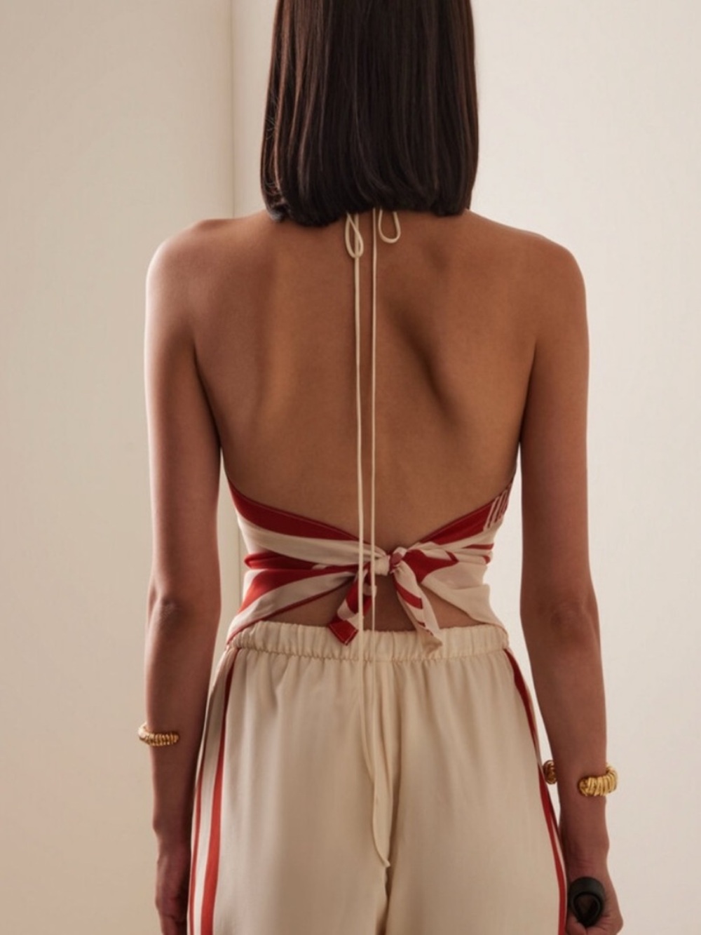 Sir the Label 100% Silk Red and Cream Halter Scarf Top - Picture 3 of 6